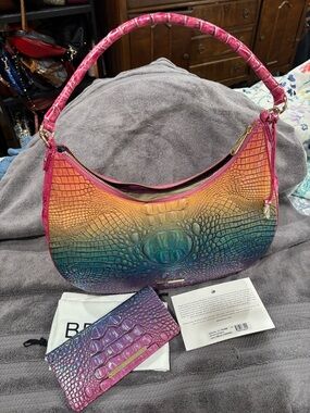 Brahmin Rainbow Croc-Embossed Hobo in Pink, Orange, Yellow, Green, Blue, Purple